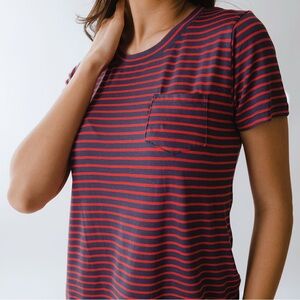 Albion Basic Tee Navy and Red Stripe; Sz Large